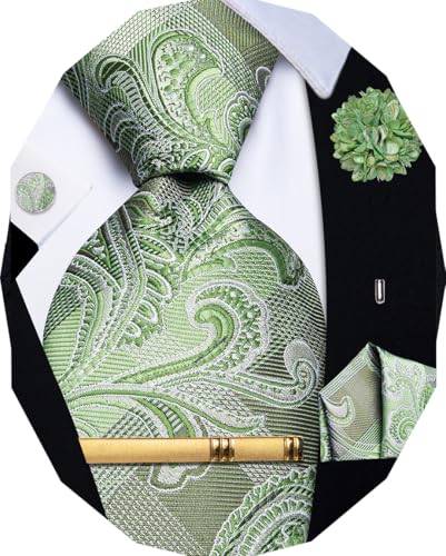 Image of YourTies Silk Paisley Floral Tie and Pocket Square Cufflinks with Lapel Pin Sets for Men 5PC Wedding Party
