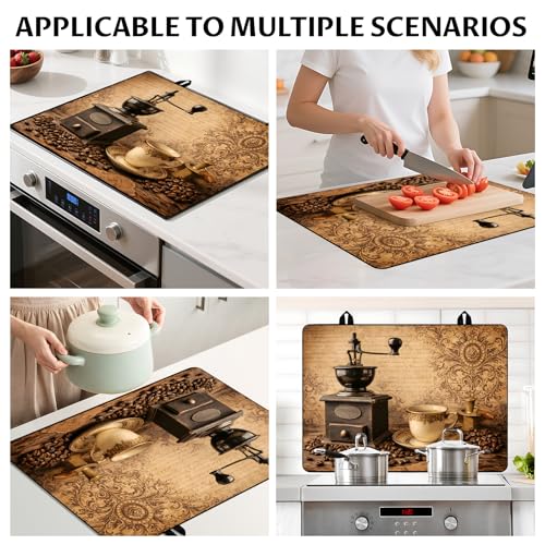 Image of BVBOX 28.5 inch x 20.5 inch Stove Top Cover Mat for Electric Stove, Non-Slip Stove Cooktop Countertop Protector Cover Pad Washable Absorbent for Kitchen Home Decoration (Vintage Coffee, 28.5 inch*20.5 inch)