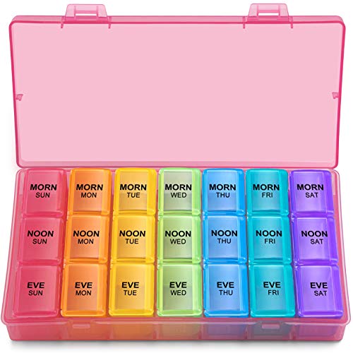 Weekly Pill Organizer 3 Times A Day, Large Gelibo Daily Pill Cases Box for Vitamin/Fish Oil/Pills/Supplements-Arthritis Friendly (Pink)