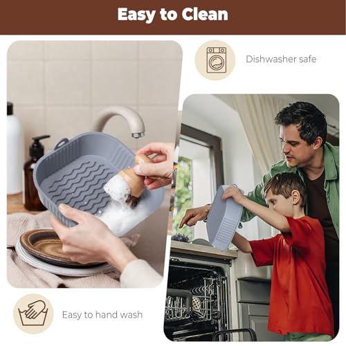 Image of Diboniur Air Fryer Accessories Silicone Mould 5-8 L, 2 x 21 cm Flat Silicone Air Fryer, Basket Mould for Hot Air Fryer, Silicone Liners for Air Fryer, Microwave, Oven (Grey and Black)