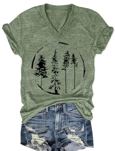 Funny Graphic V Neck Women Skinny Pine Tree Shirt...