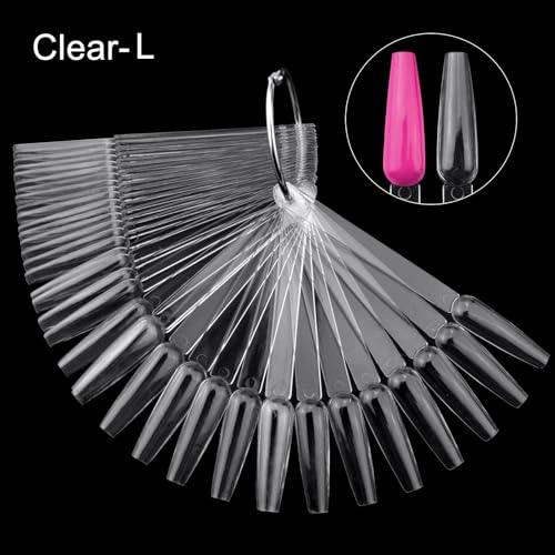 Honey Joy HJ-NT069-WHITE 2 Sets 100 Tips Coffin Ballerina Fan Shape Plastic Nail Art Tips Display Polish Board Display Practice Sticks With Metal Split Ring Holder,Nt080 thumb #1