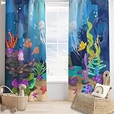 Ocean Curtains Under The Sea Colorful Jellyfish Fish Cartoon Animal Art Print for Kids Bedroom Living Room Decor Rod Pocket Blackout Window Drapes 2 Panels 42x45in