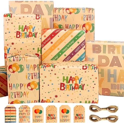 Carta Regalo Compleanno 'Happy Birthday Oldi' - 6 Fogli Blu Giallo Riciclabili - Foto 4
