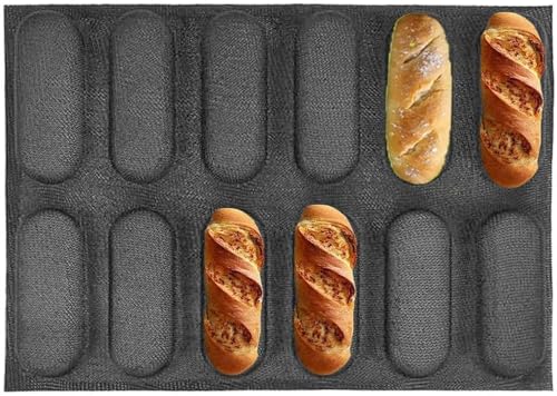 Kopinma Silikon Backform Backblech für 12, Brötchen Backform mit Antihaftbeschichtung, Blech, Baguetteform Hotdog Formen 40 * 30 * 2.2cm