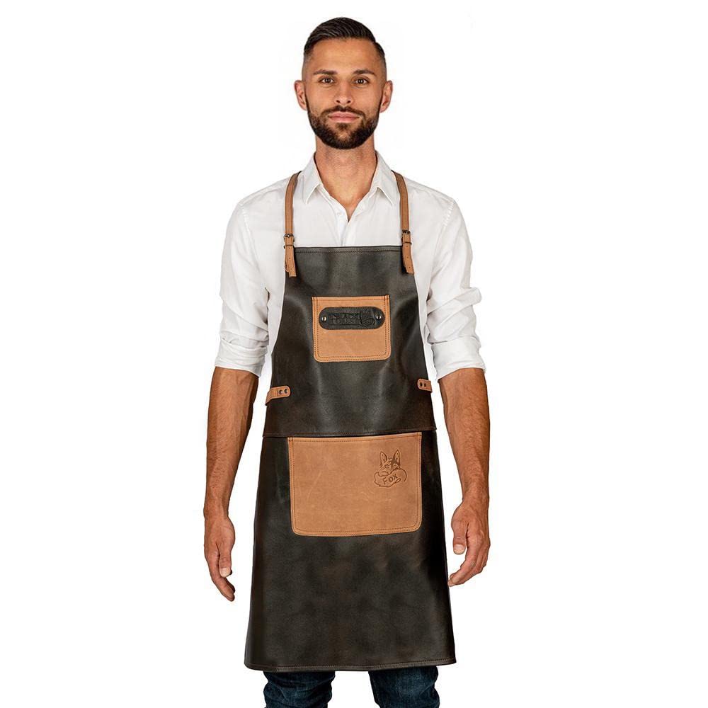 Zestaw profesjonalny fartuch do grillowania ze skóry bawolej + kominek, grill, spawarka, rękawice ognioodporne