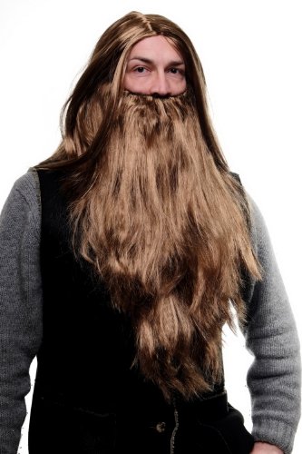 WIG ME UP Set Parrucca e Barba: Marrone per Mago