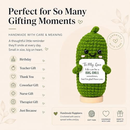 Image of Gifts for Boyfriend Girlfriend, To My Love Pickle Gift for Him Her, Funny Crochet Emotional Support Pickle with Wooden Stand, Romantic Anniversary Birthday Gifts for Husband Wife Partner