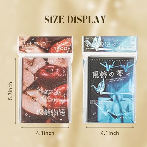 Image of 2pc Aesthetic Sticker Book: Dreamcore & Foodie Themes - 30 Matte, Glossy & Foil Sheets with Hard Cover for Journaling, Scrapbooking, Planner & DIY Crafts
