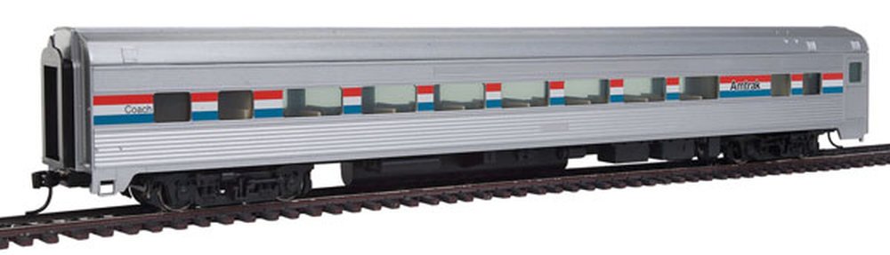 85' Budd Large-Window Coach - Ready to Run -- Amtrak (Phase III; silver, Equal red, white, blue Stripes)