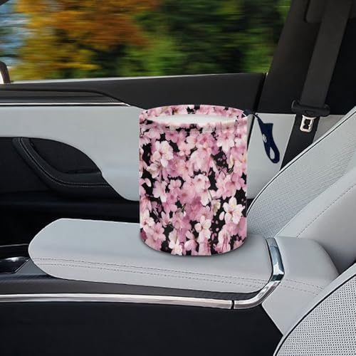 Image of Cherry Blossom Car Trash Can Collapsible Portable Car Garbage Bin for Front Seat, Back Seat, Floor, Headrest Rubbish Bin Universal Fit Small Trash Can
