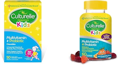Culturelle Kids Complete - Multivitamínico masticable + probiótico para niños y niños, gomitas probióticas para mayores de 2 años, sabores de