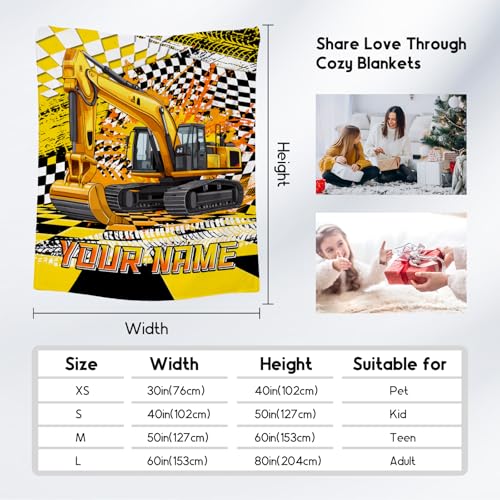 Custom Kids Blanket, Construction Truck Blankets for Boys, Personalized Excavator Throw for Boys Men Adults, Soft Plush Throw for Car Lovers, 50"x60"