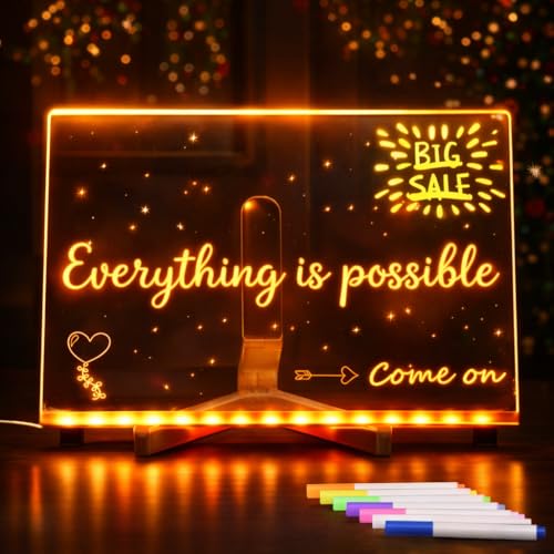 UK BEST SELLERS LED Note Board with Colors LED Light-Up Acrylic Message Board with 7-Color Pen & Stand LED Drawing and Writing Board for Fun Arts Doodle Notes for Office School & Home (30 × 20