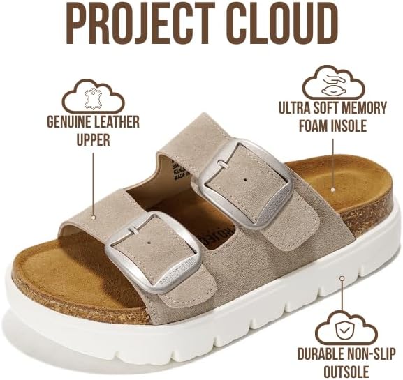 Project Cloud 100% Genuine Leather Platform Sandals Women Footwear - Wedge Chunky Slides for Women 2026 with Memory Foam Insole & Cork Footbed Womens Sandals (GreeceChunky) - Image 3