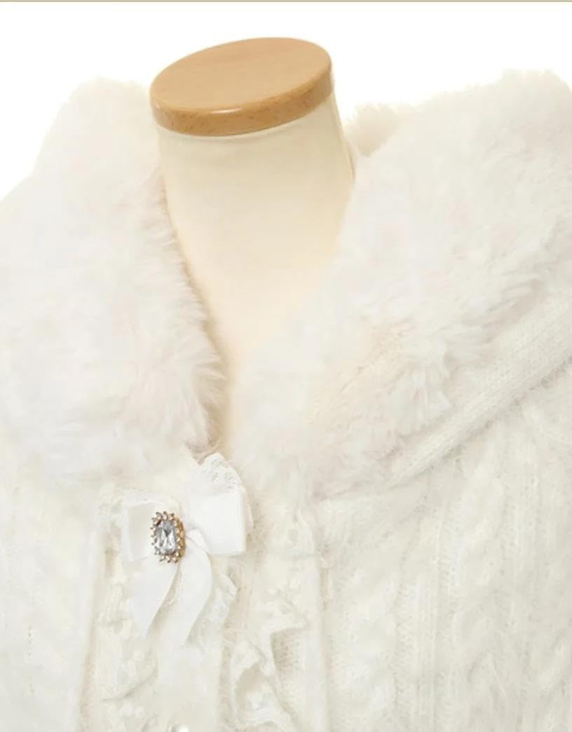 Lmtossey Cappotto da donna felpato lavorato a maglia con fiocco dolce principessa con cappuccio Kawaii Lolita cappotto autunno inverno caldo