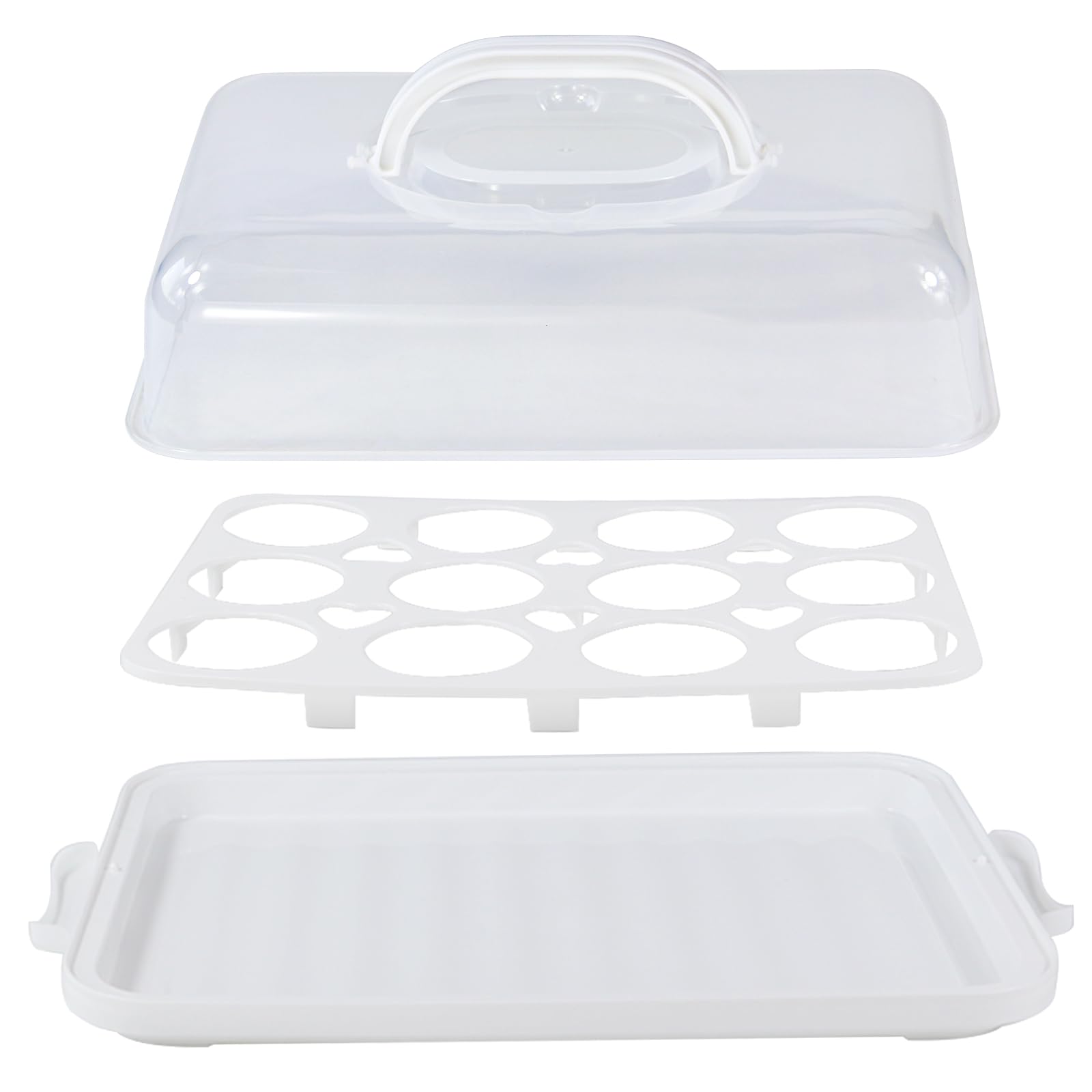 Soporte para tartas con tapa, contenedor para 12 magdalenas, contenedor portátil 2 en 1 para postres para pasteles, magdalenas y adoquines (blanco)