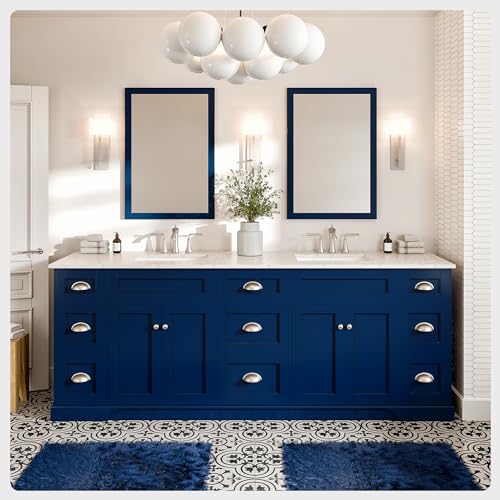 Eviva Blue Bathroom Vanity, 84 inch, Carrara Quartz Countertop - Double Sink - Soft-Closing Doors & Brushed Nickel Handles