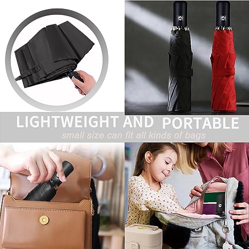 Siepasa 2 Packs Windproof Travel Compact Umbrella, 8-Ribs Anti-Uv Waterproof Folding Umbrella With Telfon Coating-One Button For Auto Open And Close. (Black & Red, 2 Pack) #TOP2