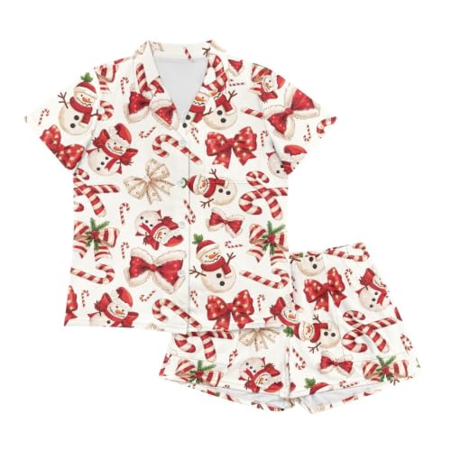 Image of Renewold Button Down Womens Pajama Set Short Sleeve Loungewear Bow Nightwear Sleepwear Night Suit Tops Shorts 2 Pieces