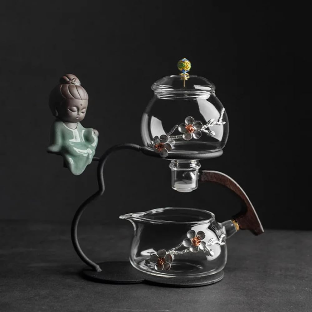 vfdaSWQQ Tea set, 23.5cm Glass Magnetic Semi-automatic Tea Set Lazy Teaware with Buddha Decoration Kungfu Tureen