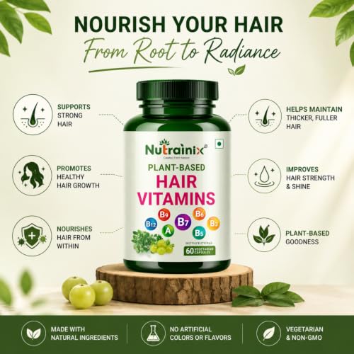 Image of Nutraninix Organic Hair Vitamins with Biotin for Healthy Hairs - 60 Vegetarian Capsules
