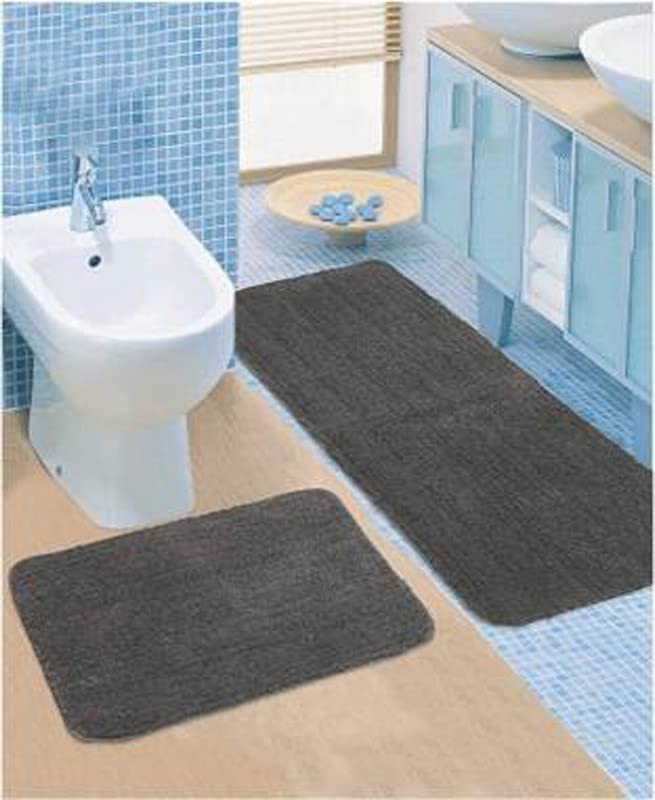 Image of Bruxism Microfiber Bathroom Mat | Bathroom Rugs and Mats 2 Piece Fast Dry Anti Slip Bath Mats Soft Plush Plain Design for Shower Bathroom Contour Toilet Rugs (Grey) (40X60CM & 40X120CM)
