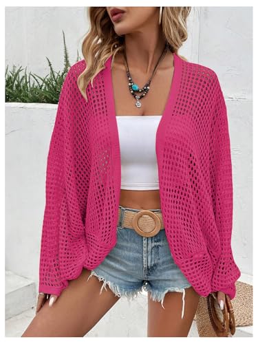 Image of Verdusa Women's Oversized Summer Cardigan Lightweight Sweater Crochet Knit Beach Cover Up Spring Vacation Outfits