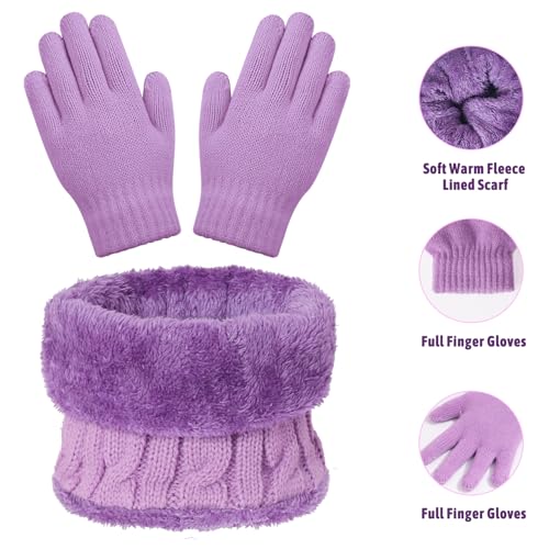 Image of Kids Winter Beanie Hat Scarf Gloves Set for 3-8 Years Old Boys Girls, Thick Warm Knitted Hat Gloves Fleece Lined Scarf Set