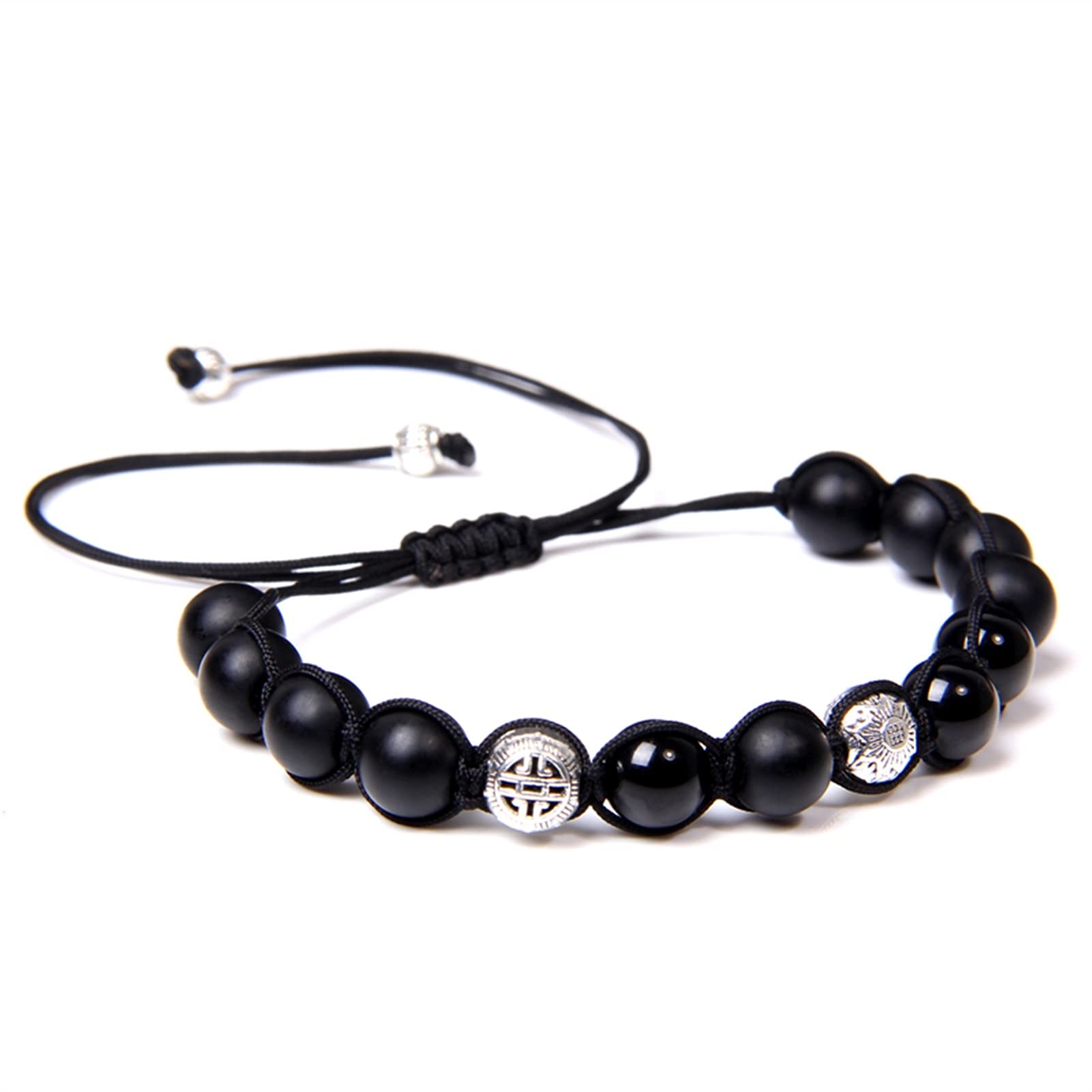 Naturstein-Armband, Vintage-Armband für Herren, handgefertigt, geflochten, polierte schwarze Onyx-Perlen, Armreif, natürliches rotes Tigerauge, gewebtes Armband, verstellbarer Schmuck, Armband-Schmuck