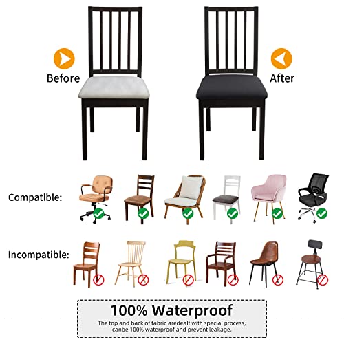 Image of YISUN Chair Seat Covers Set of 6, Waterproof Dining Room Chair Covers, Stretch Jacquard Removable Washable Kitchen Chair Seat Protector Slipcovers (6, Waterproof-Black)