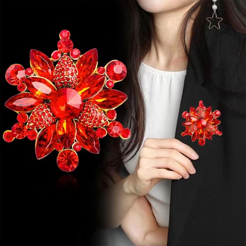 Image of Rhinestone Flower Brooch Pin for Women Red Black Purple Flower Broochs Pin Hat Christmas Brooch Jewelry