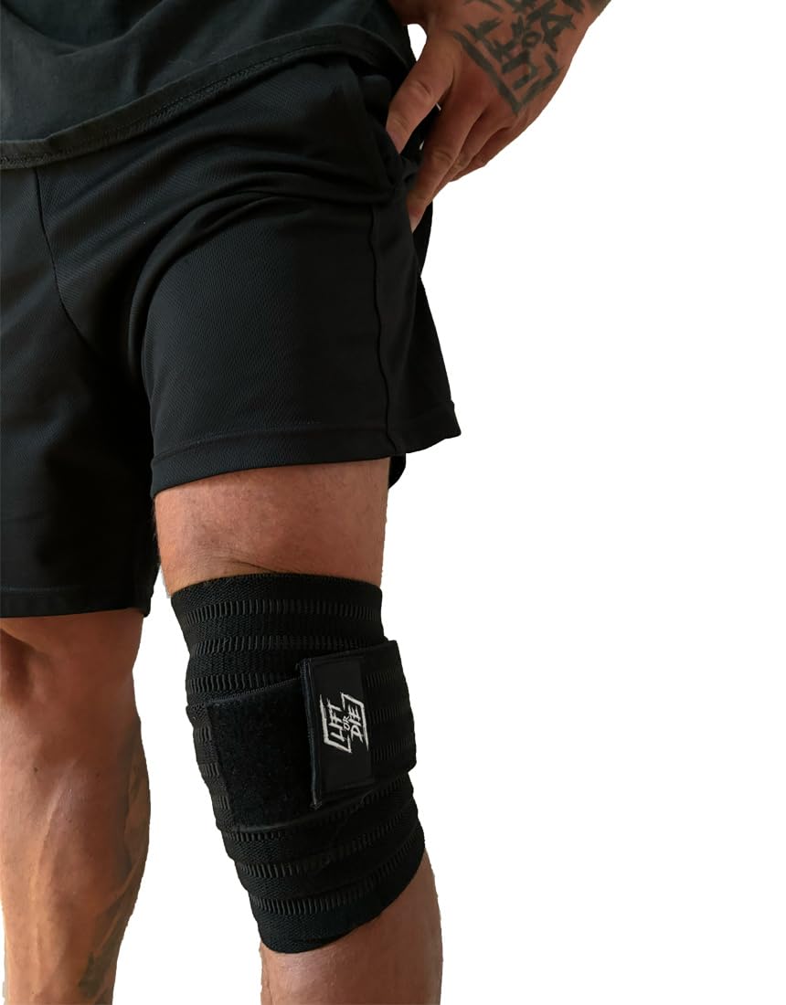 Paire de Bandes de Genoux avec Bande Adhésive 200 cm | Musculation - Powerlifting - Bodybuilding | Bandes de Squat 2m avec Scratch Adhésif | Technologie Gripper | Facile d'utilisation