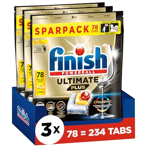 Finish Ultimate Plus Citrus Spülmaschinentabs - Geschirrspültabs für intenive Reinigung, Fettlösekraft und Glanz - Sparpack mit 234 Tabs (3 x 78 Tabs) Finish Ultimate Plus Citrus Spülmaschinentabs - Geschirrspültabs für intenive Reinigung, Fettlösekraft und Glanz - Sparpack mit 234 Tabs (3 x 78 Tabs)