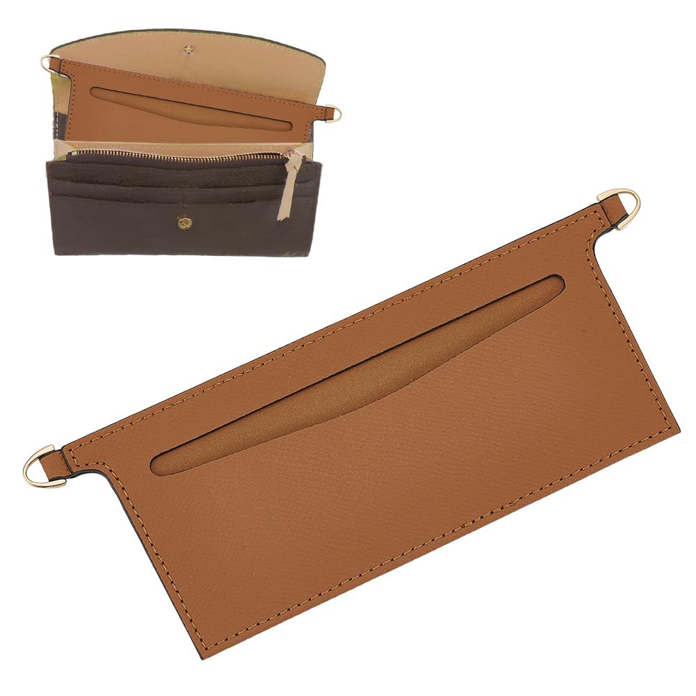 WADORN PU Leather Purse Insert Organizer Conversion, 3.14x 6.49 Inch Fiber Leather Bag Organizer Inserts with Alloy D Rings Rectangle Wallet Insert Organizer Inserts for Handbag Envelope Clutch, Camel-image-3