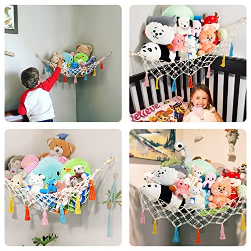Licklip Corner Stuffed Animal Hammock With Led Light, Boho Macrame Toy Hammock With Colorful Tassels, Corner Plush Toy Net Holder, Hanging Net Storage Organizer For Nursery Play Room Bedroom Small #TOP4