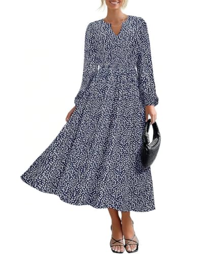 Image of TIYOMI Womens Plus Size Dresses Fall Long Sleeve Maxi Dresses V Neck Floral Spring Party Dress with Pockets XL-5XL (14W-28W)