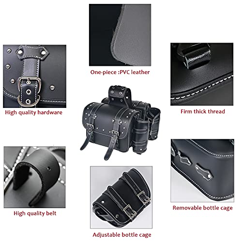Qjbomto High-Density Leather Motorcycle Saddlebags- Throw Over Saddle Bags,Panniers Side Bags With Cup Holder,Waterproof, Side Tool Bag, Storage Tool Bag For Motorbike,Universal, 1 Pair,M (Black) #TOP3