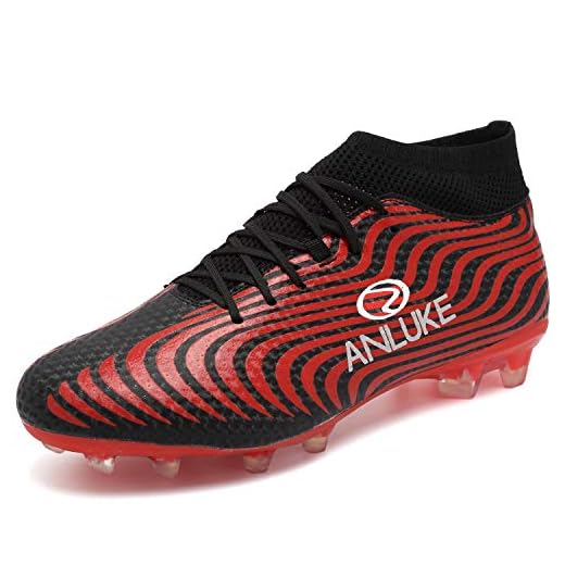 ANLUKE Men's Athletic Hightop Cleats Soccer Shoes Football Team Turf (8 D(M) US Men, Red/Black)