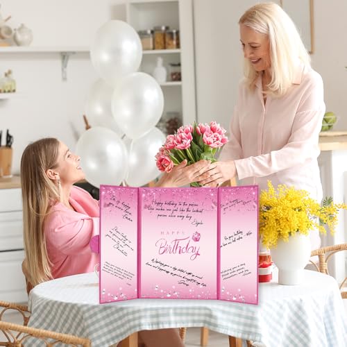 Image of Crenics Hot Pink Birthday Decorations for Women, Creative Birthday Guest Sign in Book Alternative, Happy Birthday Signature Book 18 inch x 12 inch, Awesome Birthday Gifts for Girls