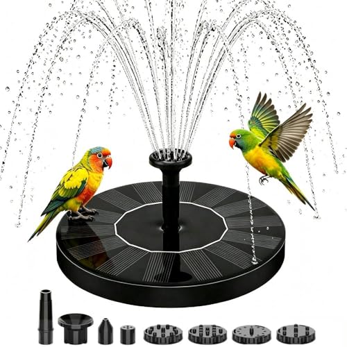 Solar Fountain for Bird Bath: Solar Powered Water Fountain with 6 Nozzles - Mini Fountains Pump for Garden Pond Pool and Outdoor (1 5.1)