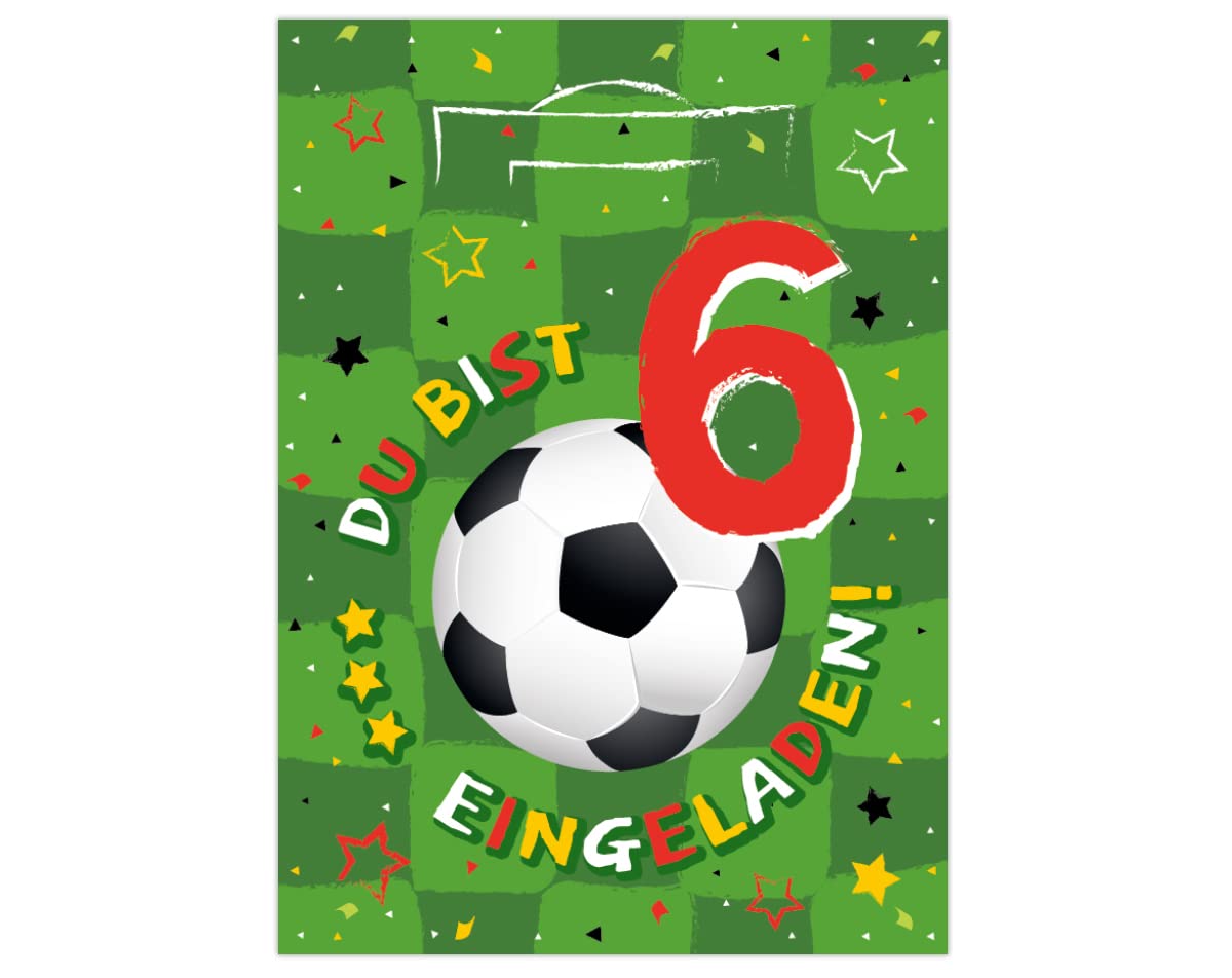 Set Inviti Per 6° Compleanno Bambino Calcio – 12 Inviti + Buste + Sacchetti + Adesivi, Formato A6 - 2