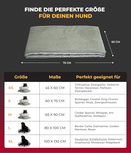 HS-Hundebett® Schlupfsack Cord-Exklusiv – Vielseitige Kuschelhöhle für Hunde und Katzen – Waschbar – Made in DE (Grün/Hellgrau, 60x75cm)