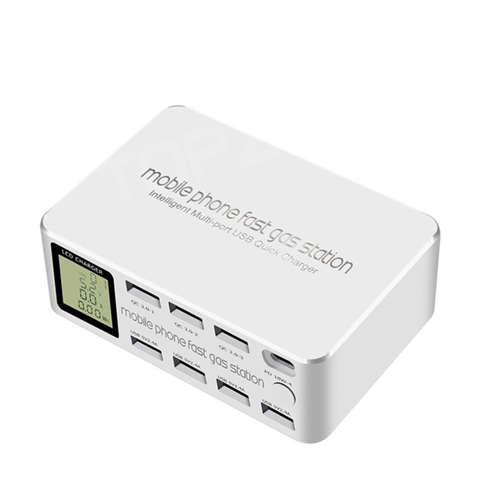 Caricatore USB intelligente 8 porte 100 W Carica rapida 3.0 PD Adattatore di ricarica LCD Multi stazione for cellulare Design portatile
