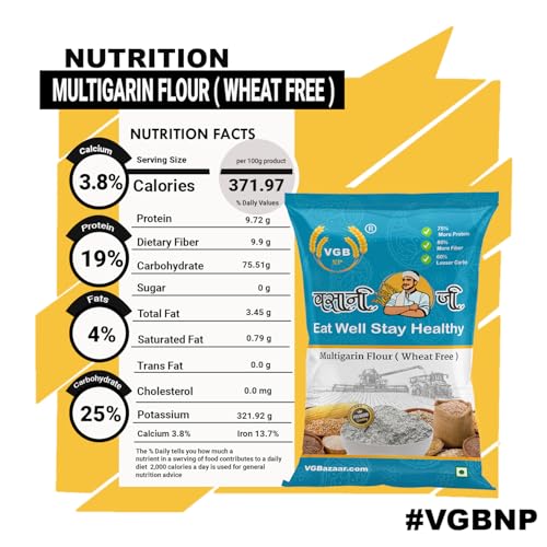 Image of Vasani G Wheat-Free Multi Millet Flour | Mix Grain Atta with Bajra, Jowar, Ragi, Maize, Barley & Kala Chana | Gluten-Free Atta | No Wheat Flour - 1kg