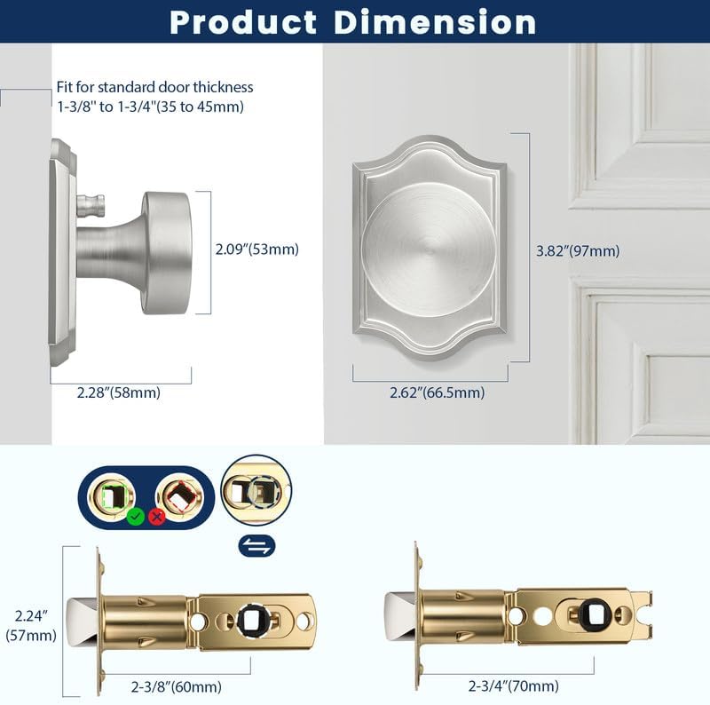 Orger Brushed Nickel Door Knobs Interior, Zinc-Alloy Silver Door Knob with Lock, Heavy Duty Privacy Antique Door Knob for Bathroom and Bedroom, 6 Pack