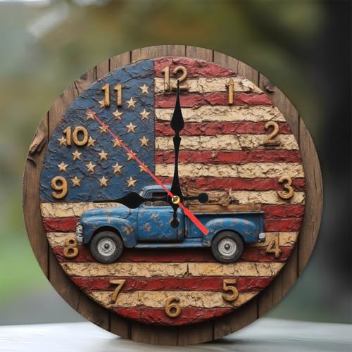 Reloj de Pared Rústico de Camión con Bandera Americana 25 cm miniatura 1