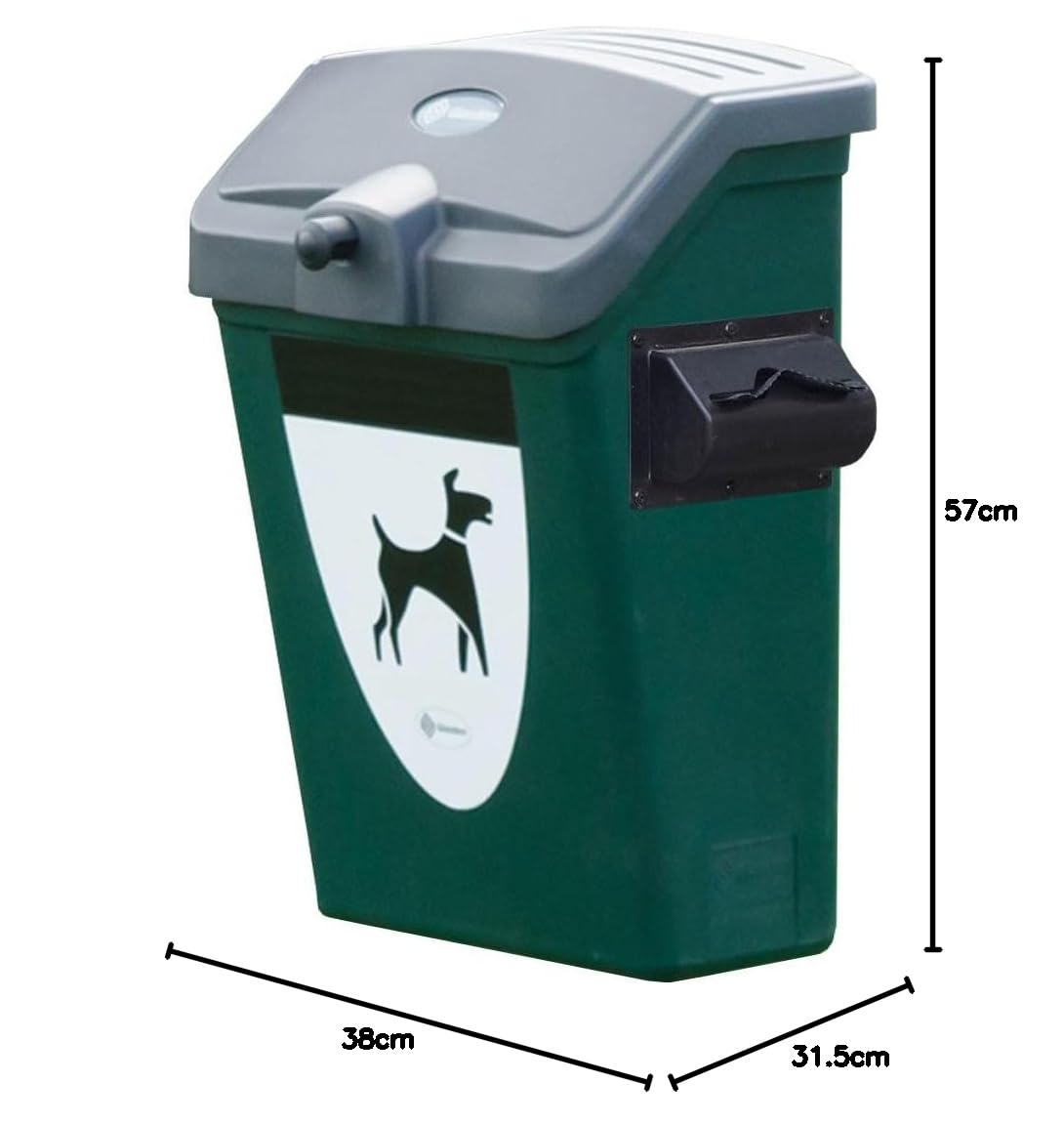 Poubelle de propreté canine Terrier 25™ conçue munie de pictogramme – Poubelle pour crottes de chien de 25 L (Vert foncé & Distributeur de sachets intégré)