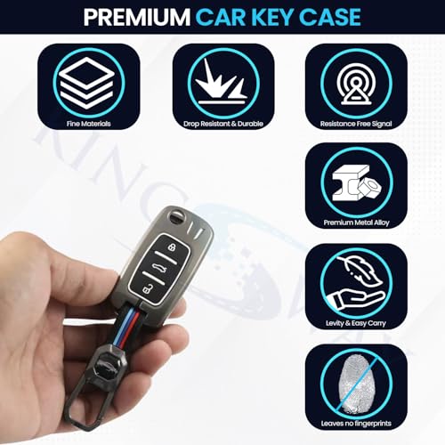 Image of KINGSWAY Volkswagen Car Key Cover and Keychain Perfect Shape and Compatible with 3 Buttons Smart Key of All Volkswagen Cars, Remote Key Shell, Car Key Chain Cover, 360 Protection, Gunmetal Grey