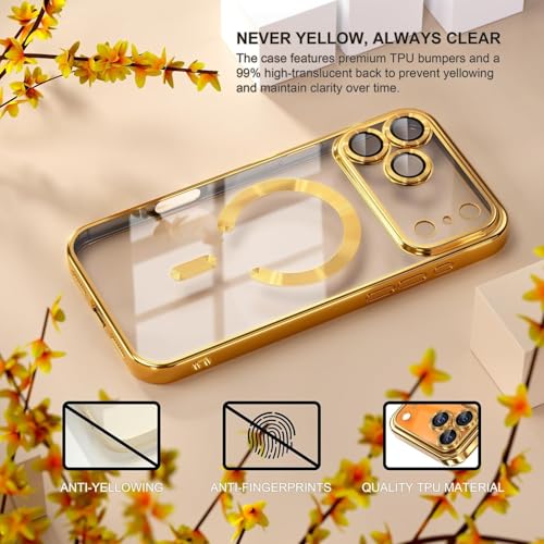 Image of VONZEE Compatible with iPhone 17 Pro Case with MagSafe, Transparent Shockproof Back Cover, Anti-Yellow Slim Protective Case with Camera Protection - Gold